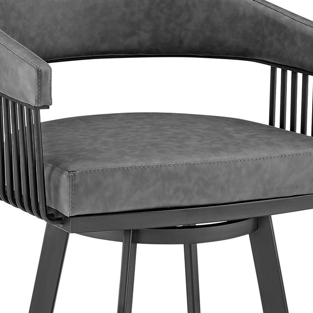 29" Gray And Black Iron Swivel Low Back Bar Height Bar Chair-7