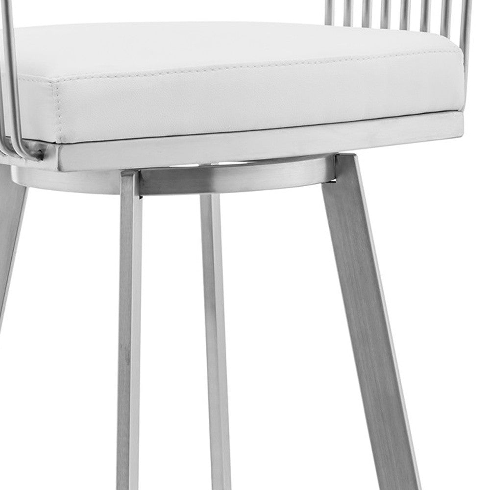 29" White And Silver Iron Swivel Low Back Bar Height Bar Chair-6