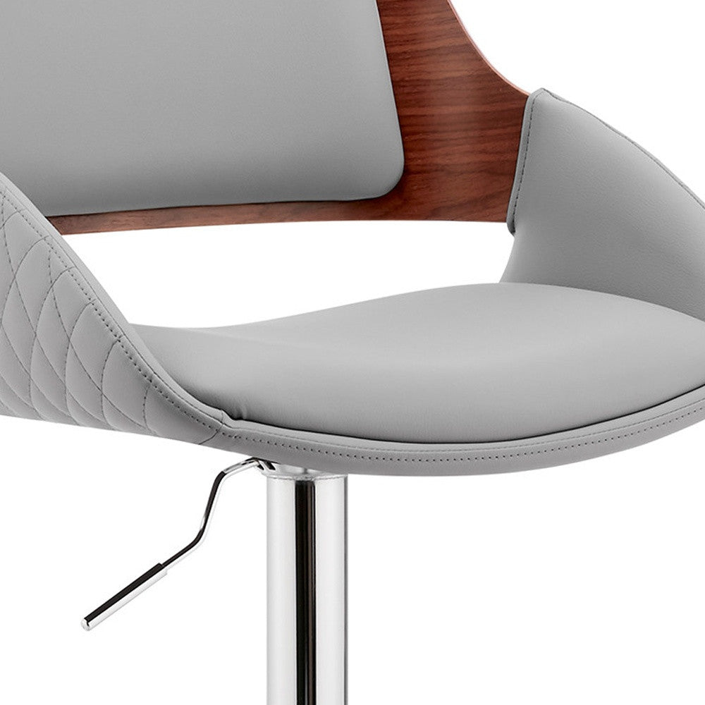 25" Gray And Silver Iron Swivel Low Back Adjustable Height Bar Chair-7