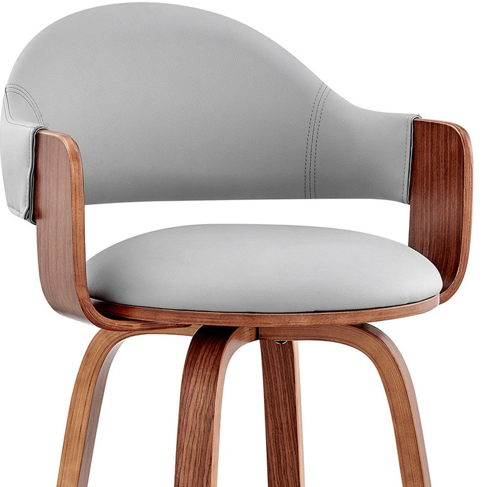 30" Gray And Brown Swivel Low Back Bar Height Bar Chair-6