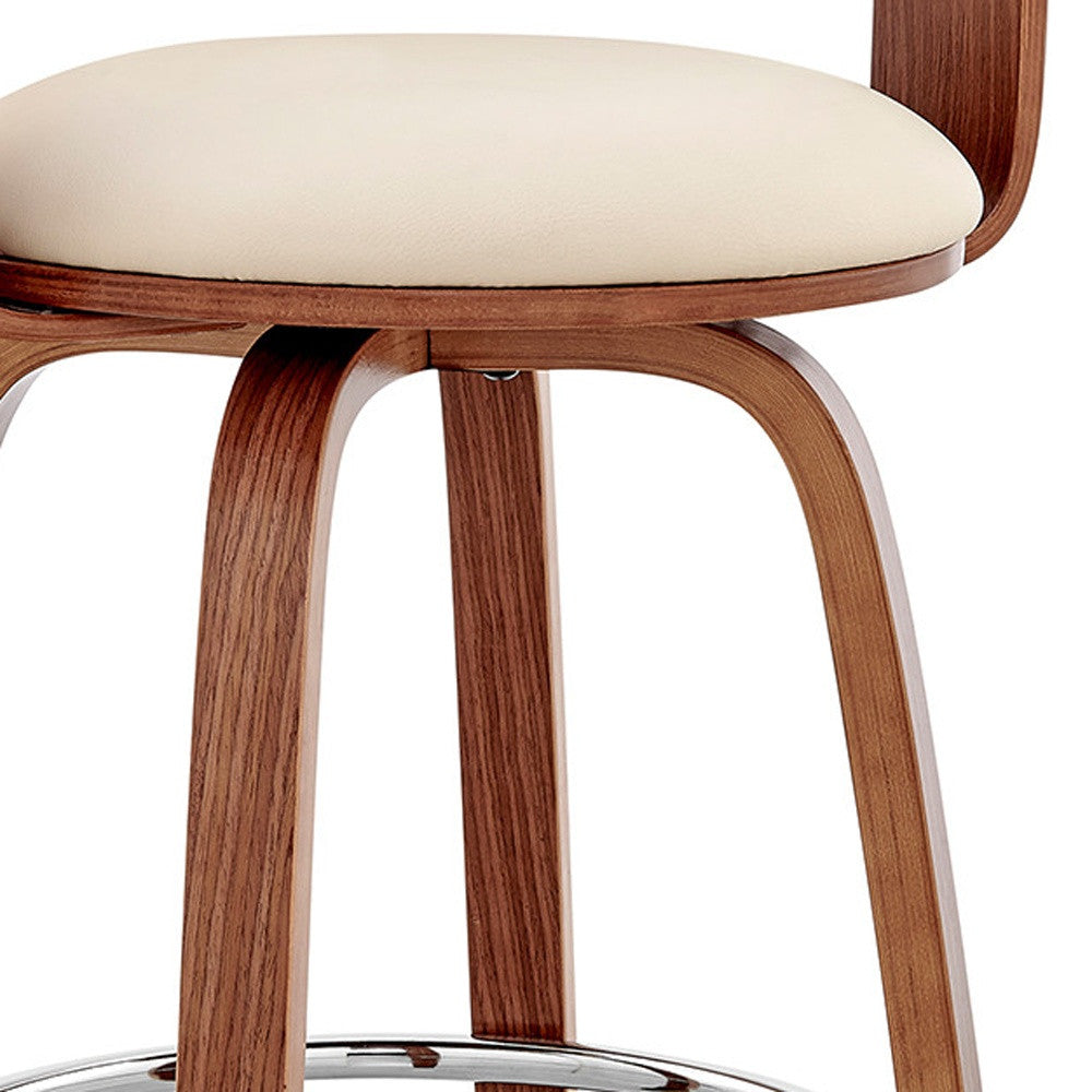26" Cream And Brown Swivel Low Back Counter Height Bar Chair-6