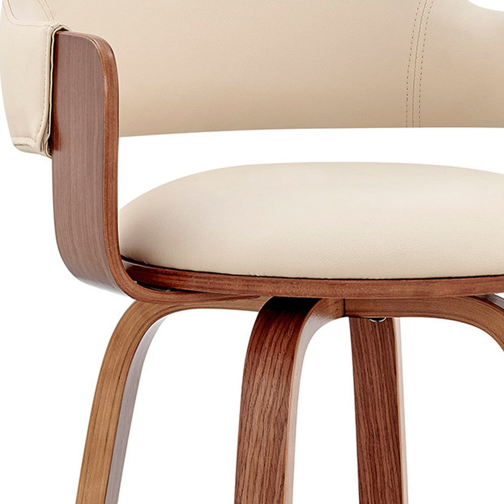 30" Cream and Brown Fabric Low Back Bar Height Swivel Bar Chair-6