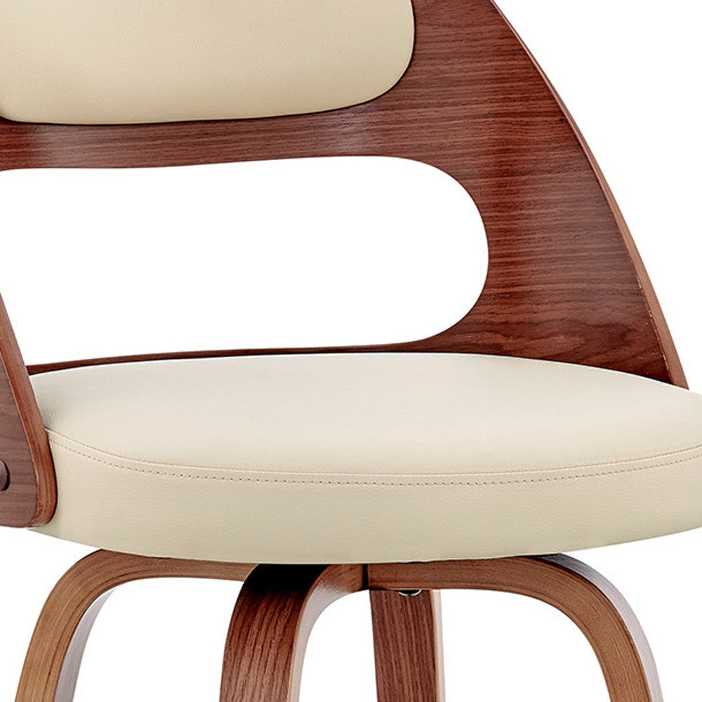 26" Cream And Brown Faux Leather Swivel Counter Height Bar Chair-7