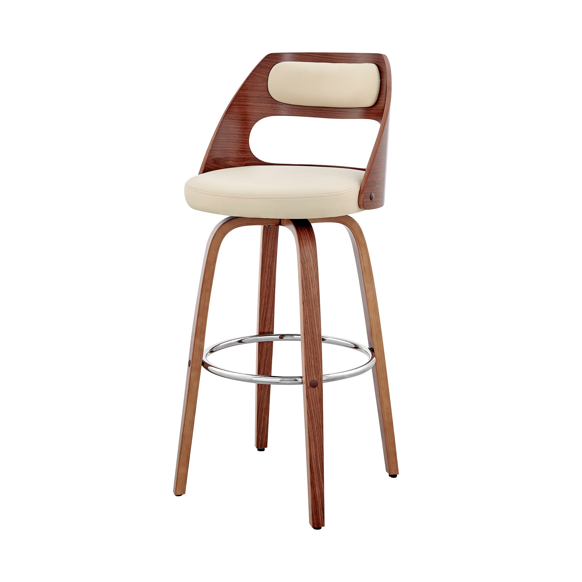 26" Cream And Brown Faux Leather Swivel Counter Height Bar Chair-8