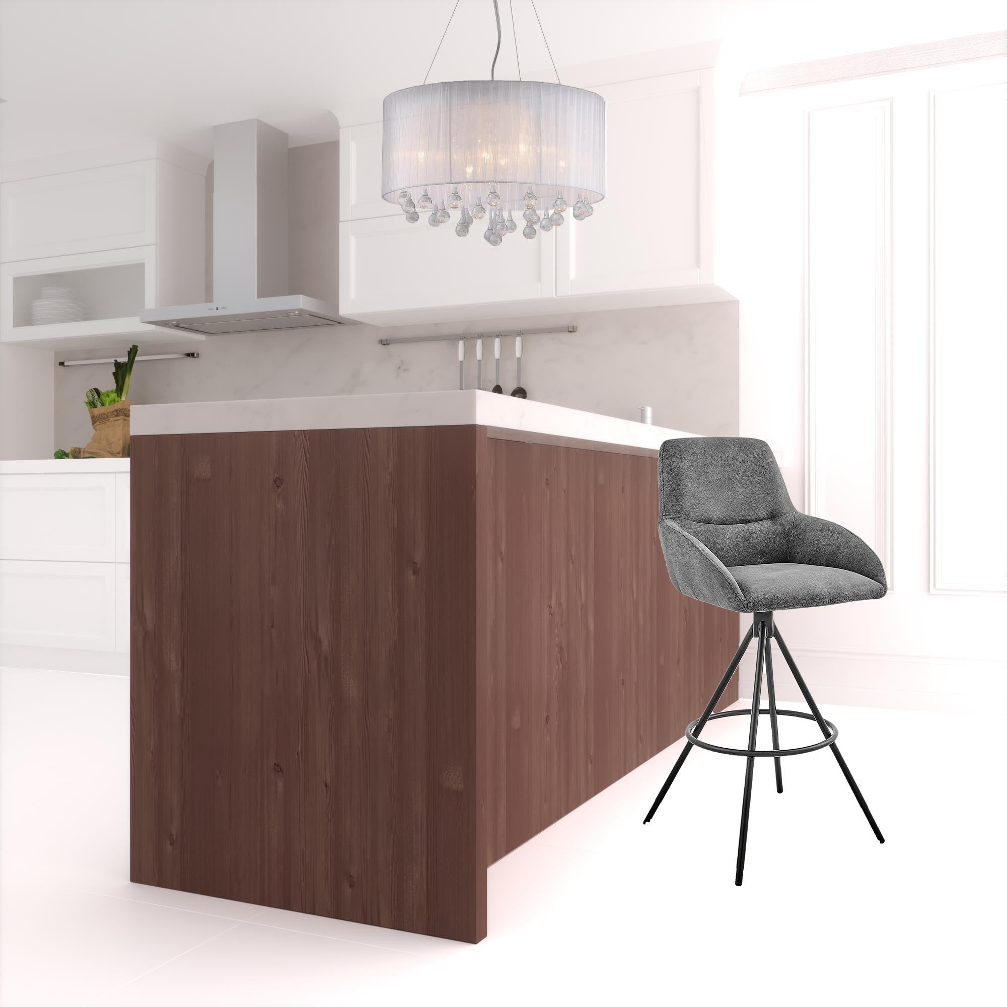 26" Charcoal And Black Iron Counter Height Bar Chair-1