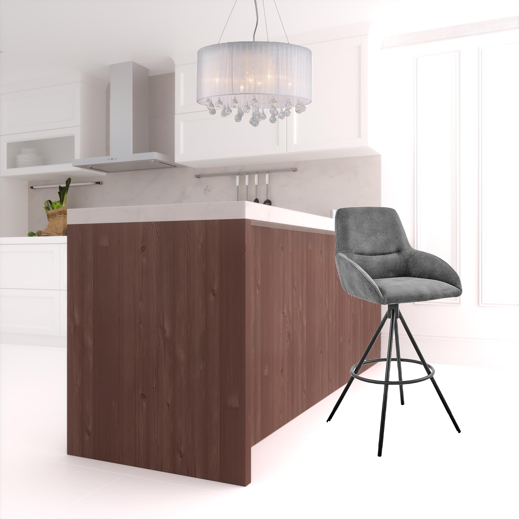 29" Charcoal And Black Iron Bar Height Bar Chair-1