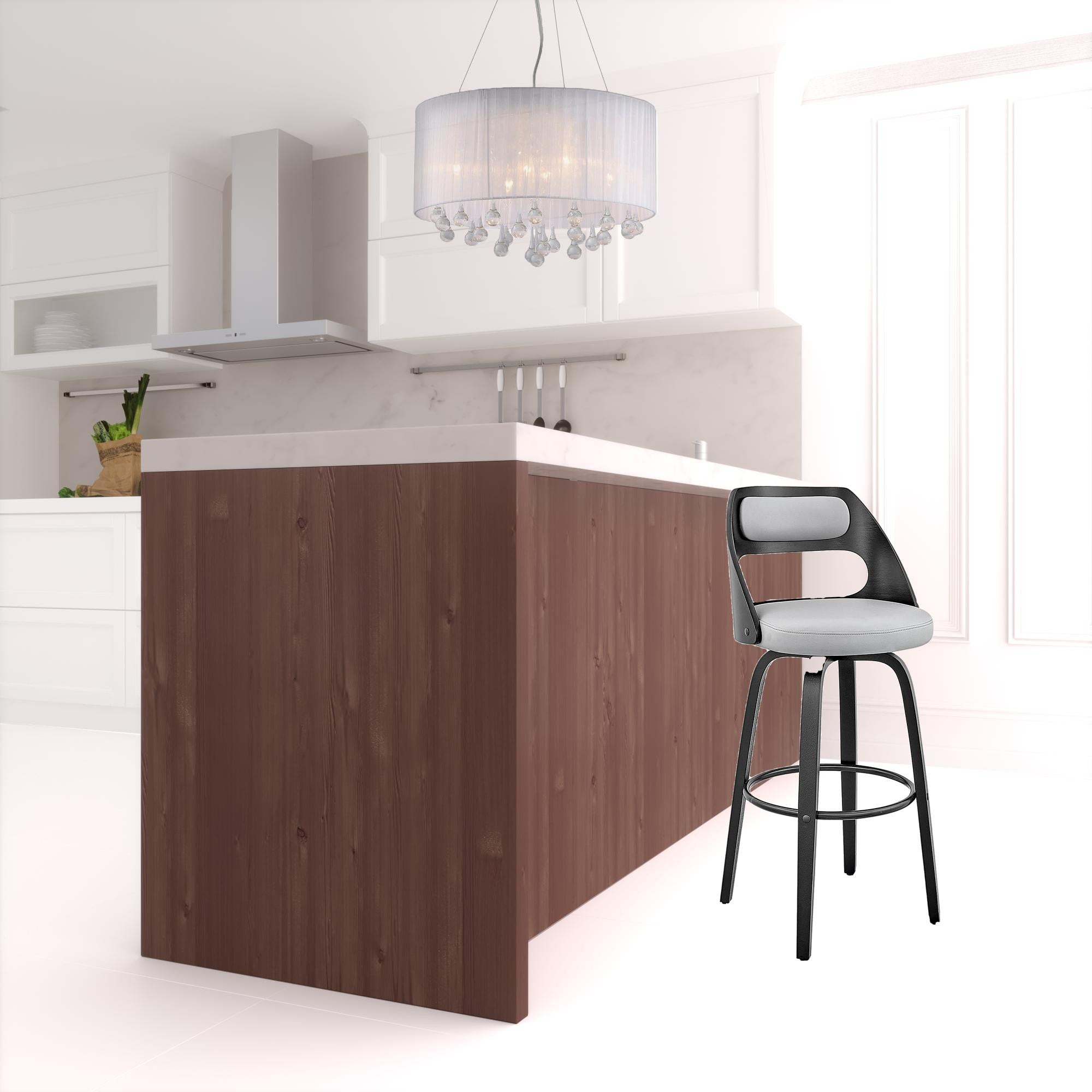 26" Gray And Black Faux Leather And Iron Swivel Counter Height Bar Chair-1