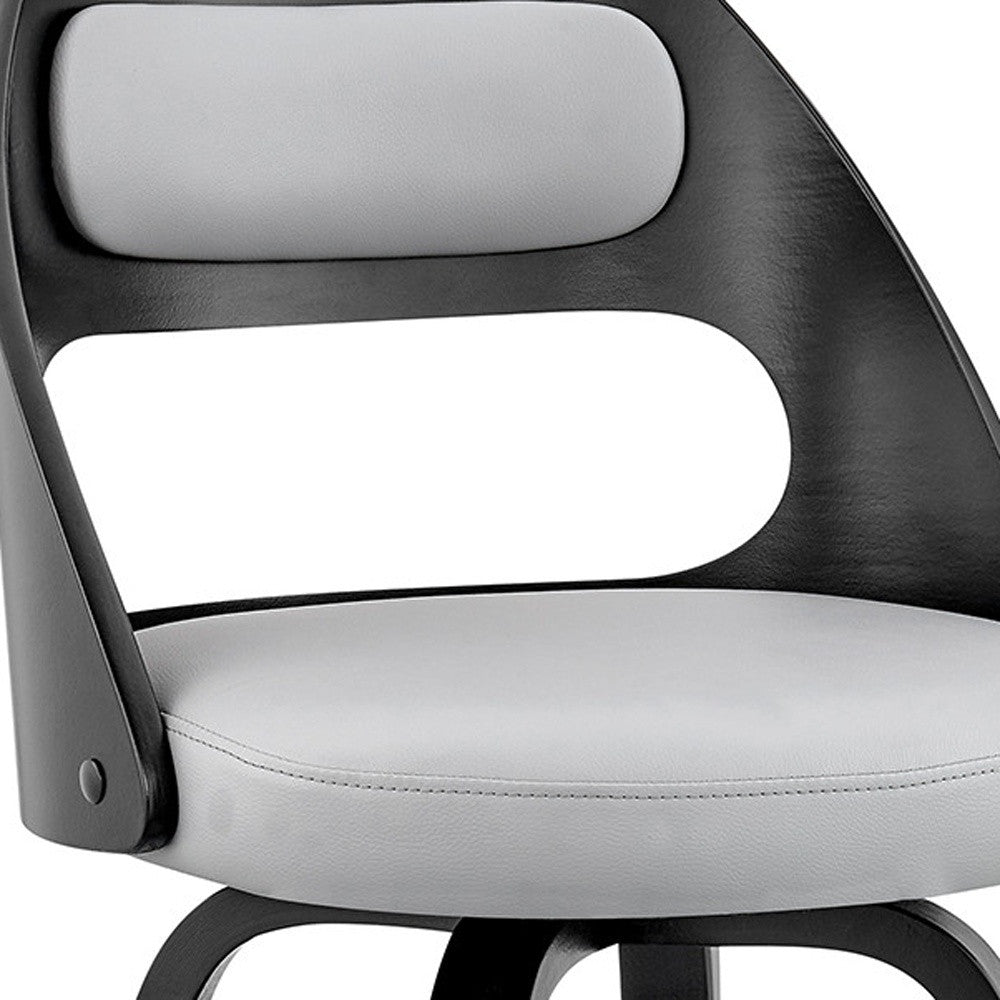 26" Gray And Black Faux Leather And Iron Swivel Counter Height Bar Chair-7