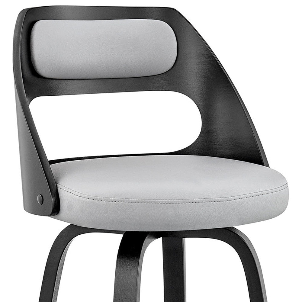 26" Gray And Black Faux Leather And Iron Swivel Counter Height Bar Chair-8