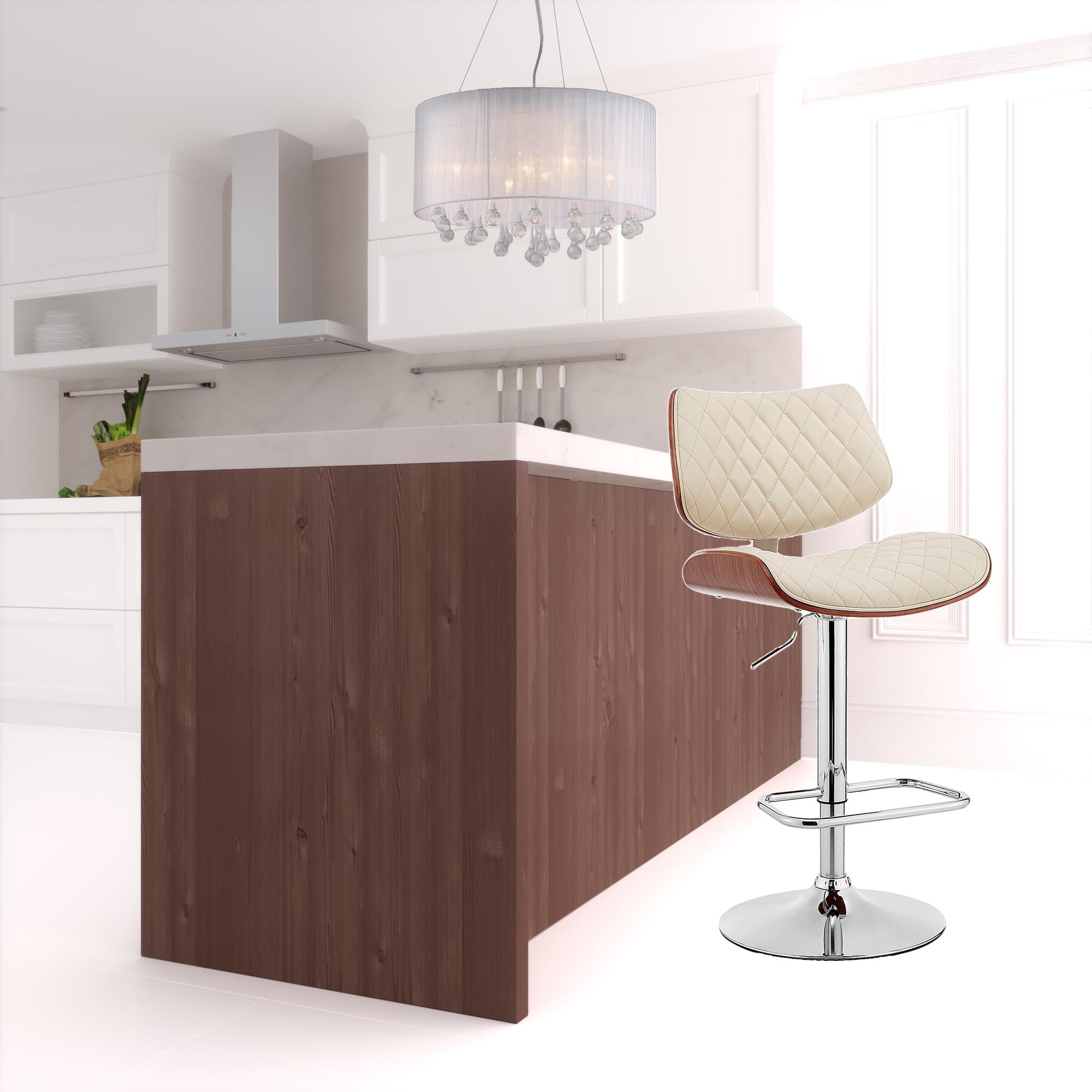 24" Cream And Silver Faux Leather And Iron Swivel Low Back Adjustable Height Bar Chair-1