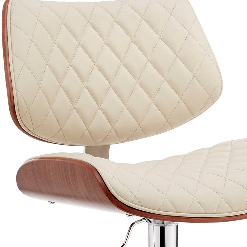 24" Cream And Silver Faux Leather And Iron Swivel Low Back Adjustable Height Bar Chair-7