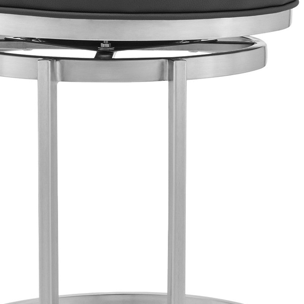 30" Gray And Silver Faux Leather And Iron Swivel Backless Bar Height Bar Chair-8
