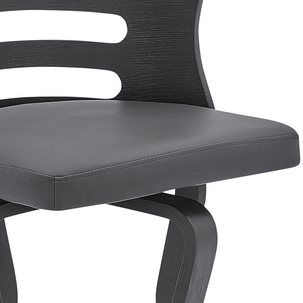 25" Gray And Black Faux Leather And Iron Swivel Low Back Counter Height Bar Chair-8