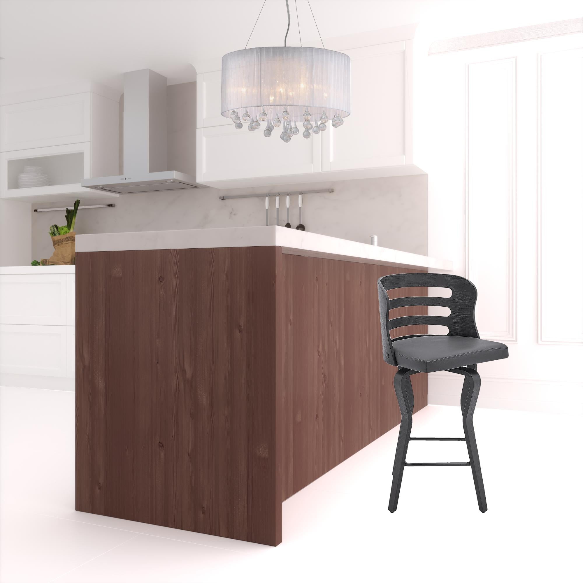 25" Gray And Black Faux Leather And Iron Swivel Low Back Counter Height Bar Chair-1