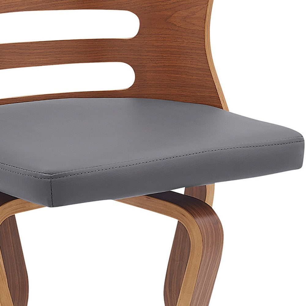 29" Gray And Brown Faux Leather Swivel Low Back Bar Height Bar Chair-8