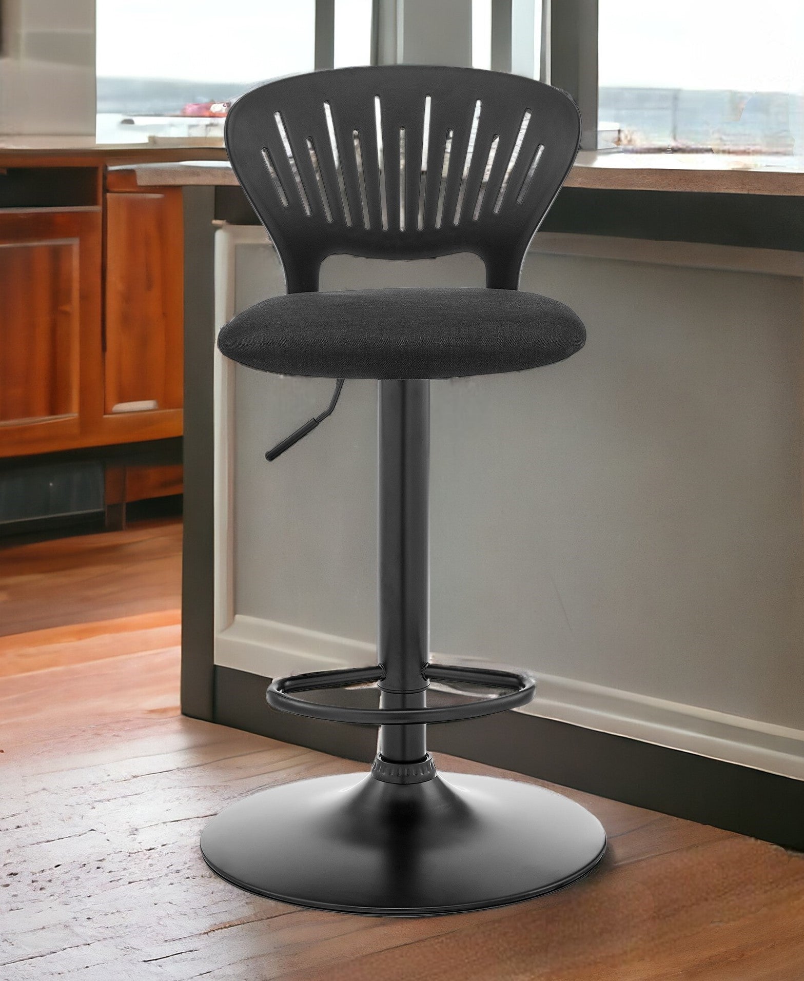 23" Black Iron Swivel Low Back Adjustable Height Bar Chair-1