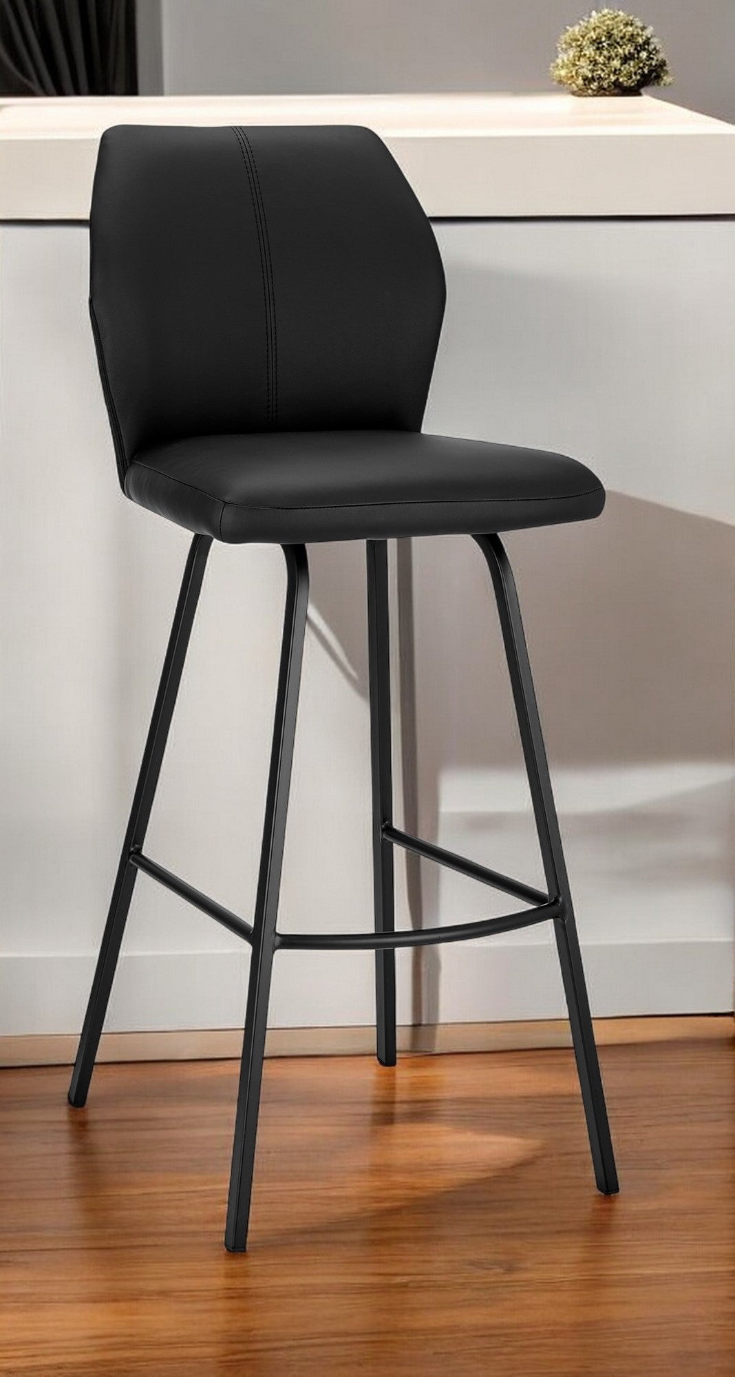26" Black Faux Leather and Iron Counter Height Bar Chair-1