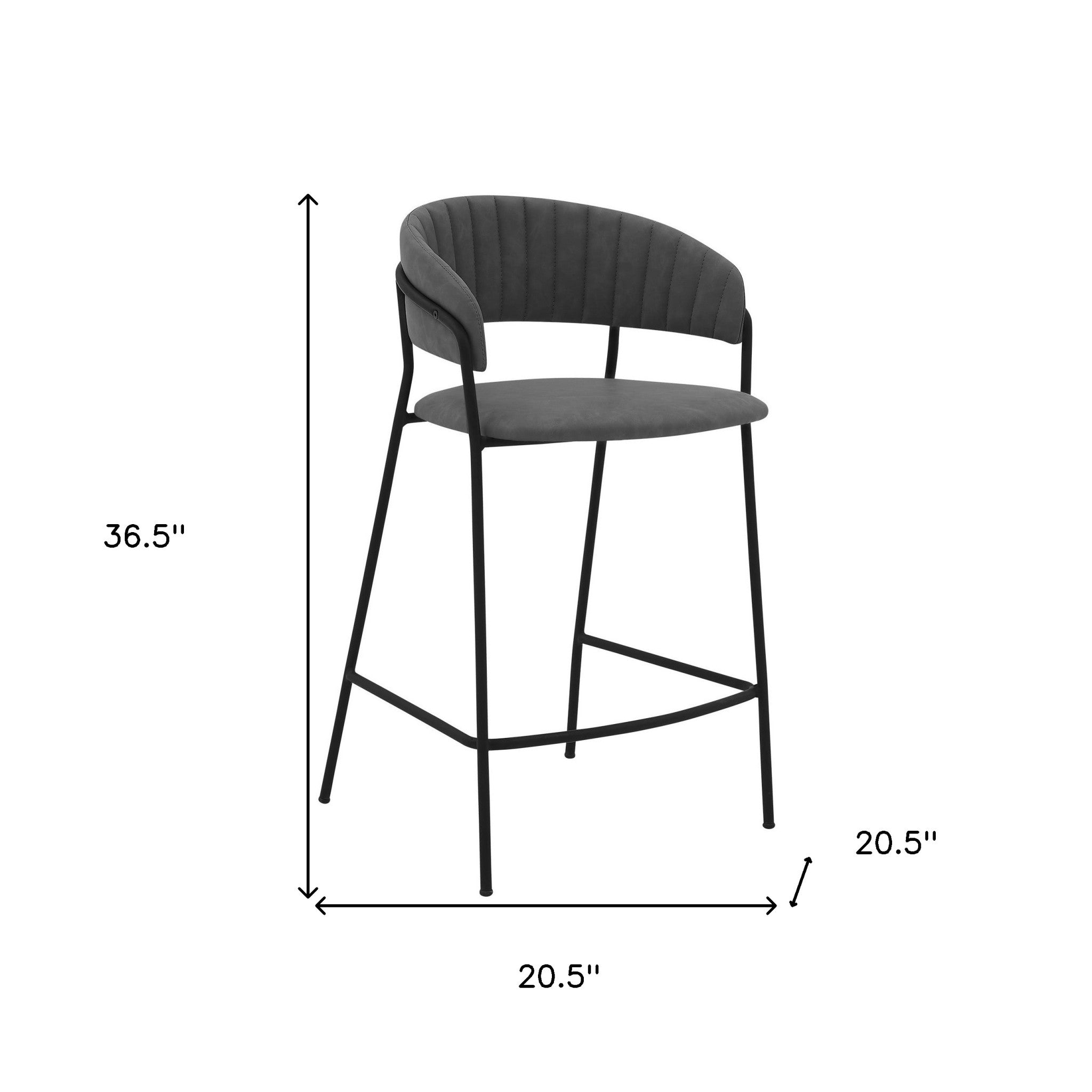 26" Gray and Black Faux Leather and Iron Low Back Counter Height Bar Chair-5