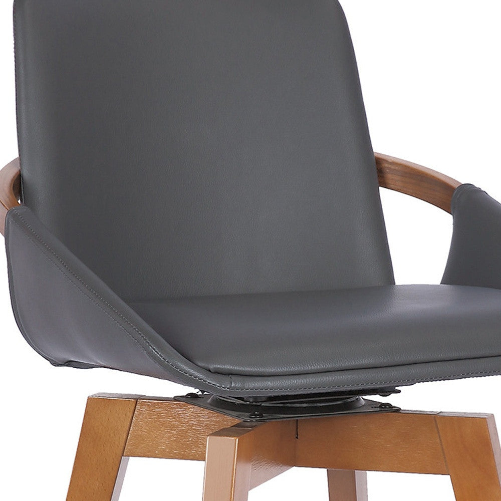 27" Gray And Brown Iron Swivel Counter Height Bar Chair-7