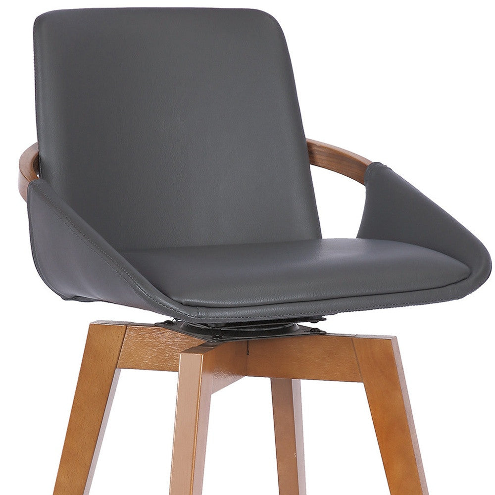 27" Gray And Brown Iron Swivel Counter Height Bar Chair-8