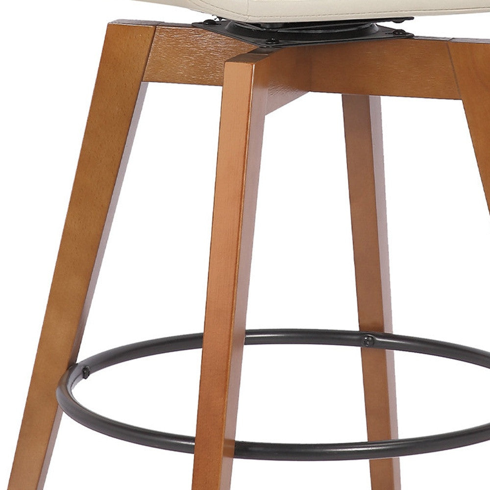 27" Cream And Black Powder Coated Footrest Iron Swivel Counter Height Bar Chair-6