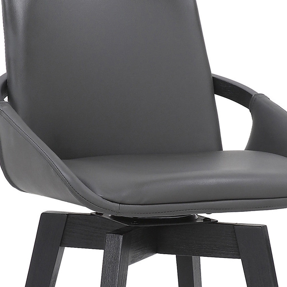 27" Gray and Black Faux Leather Low Back Bar Height Swivel Bar Chair-7