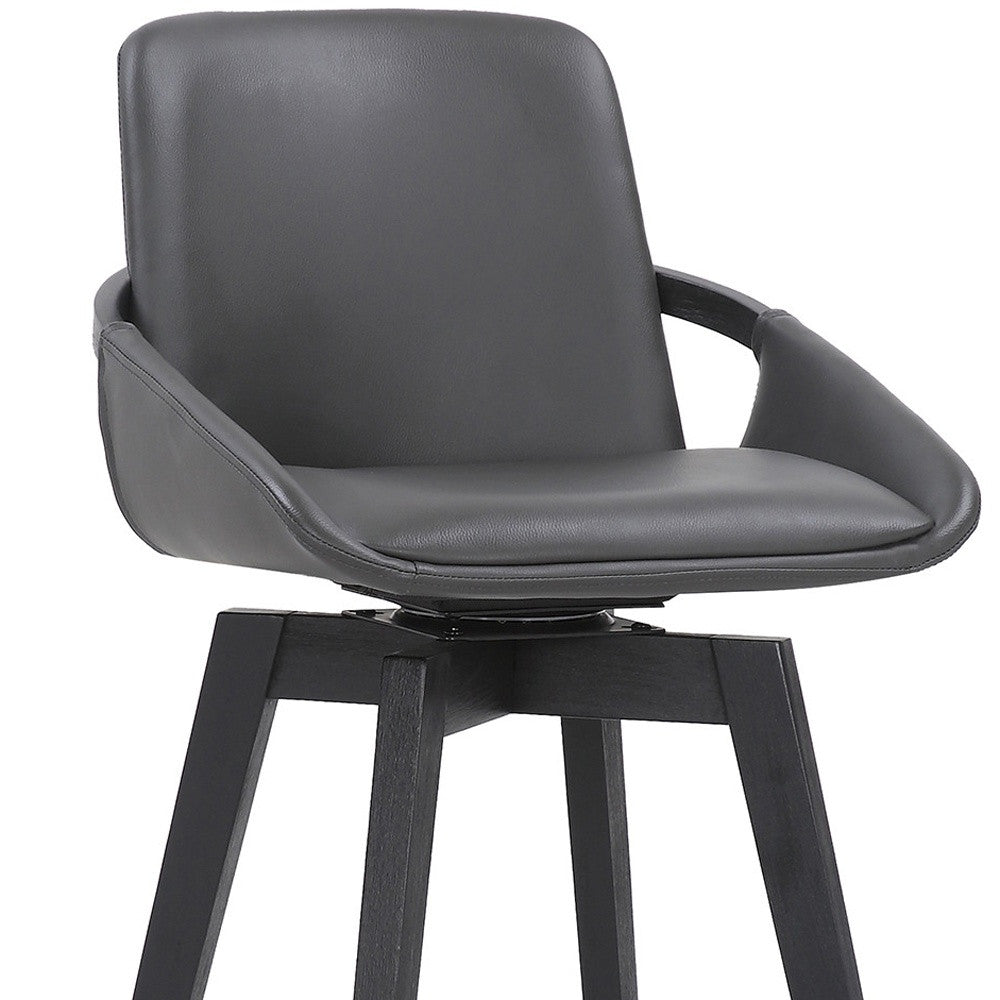 31" Gray and Black Fabric and Iron Bar Height Swivel Bar Chair-7