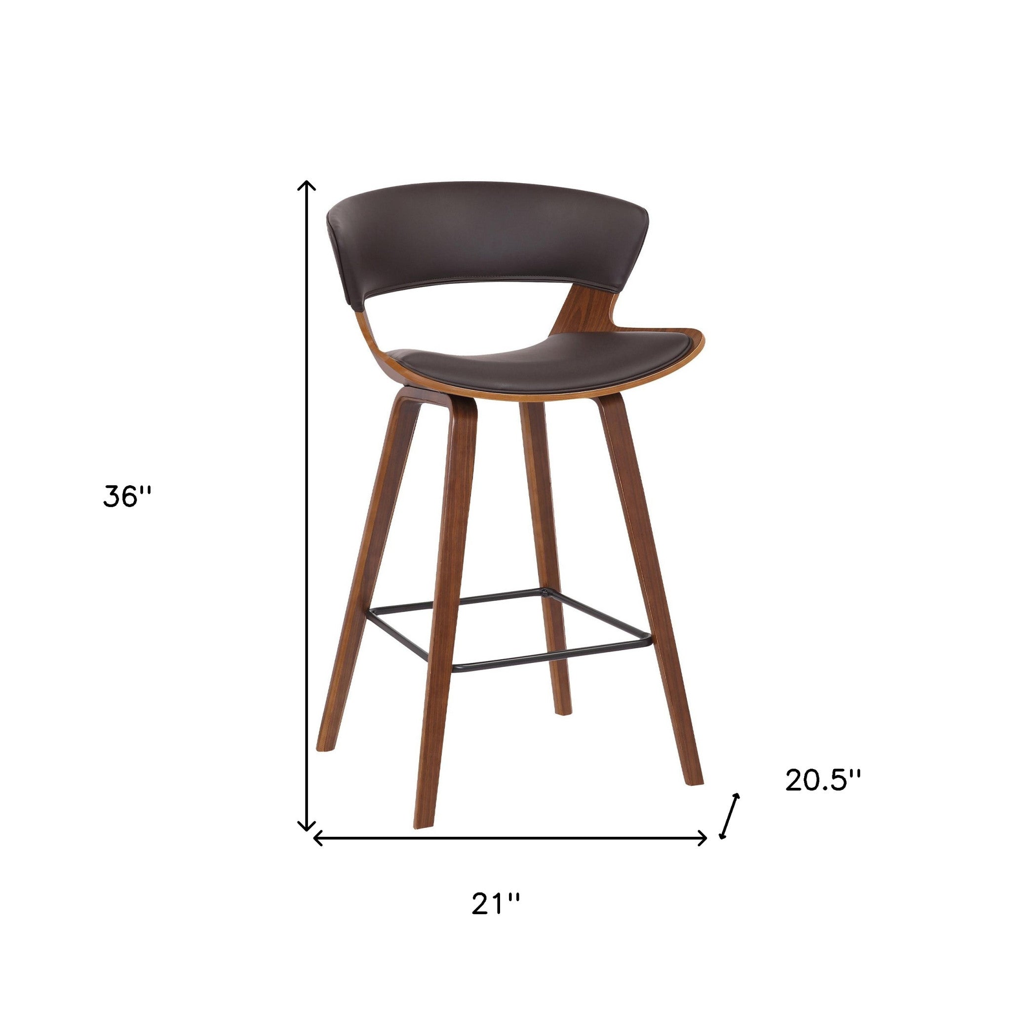 27" Brown Faux Leather and Iron Low Back Counter Height Bar Chair-7