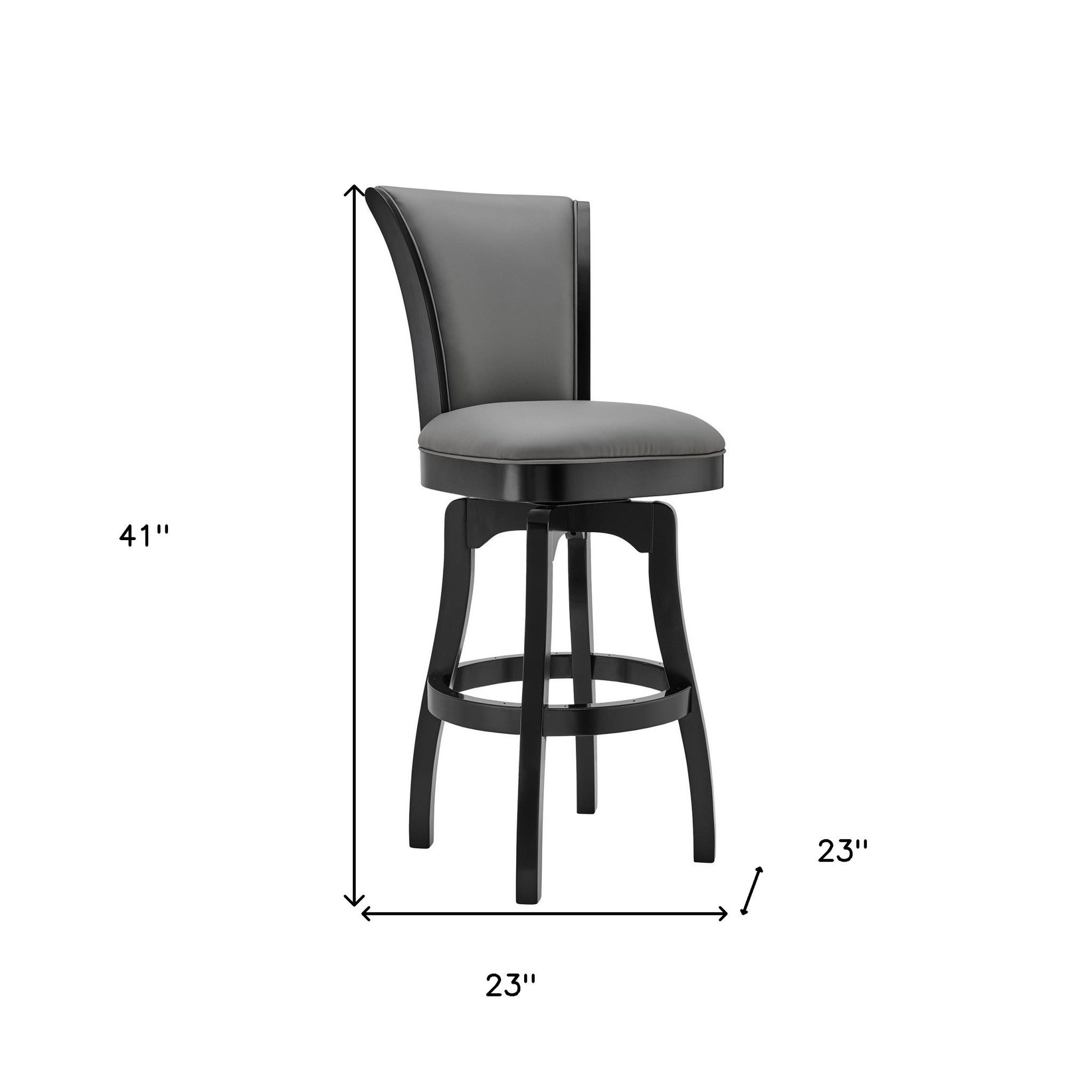 26" Gray and Black Faux Leather and Iron Counter Height Swivel Bar Chair-7