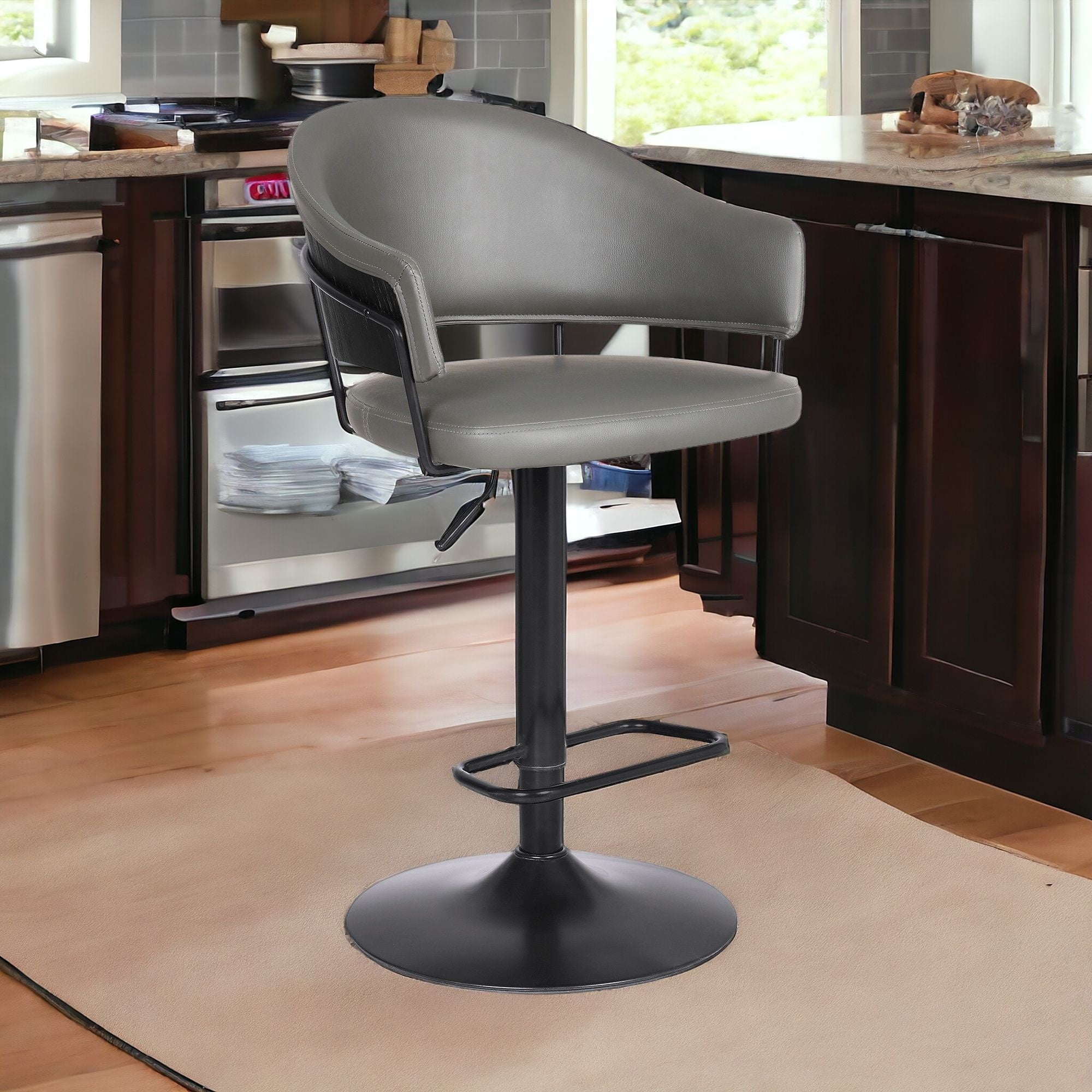 25" Gray And Black Iron Swivel Adjustable Height Bar Chair-1