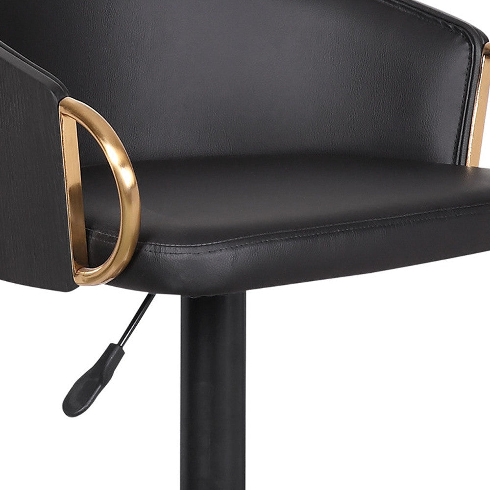 Black Iron Faux Leather and Fabric Low Back Adjustable Height Swivel Bar Chair-6