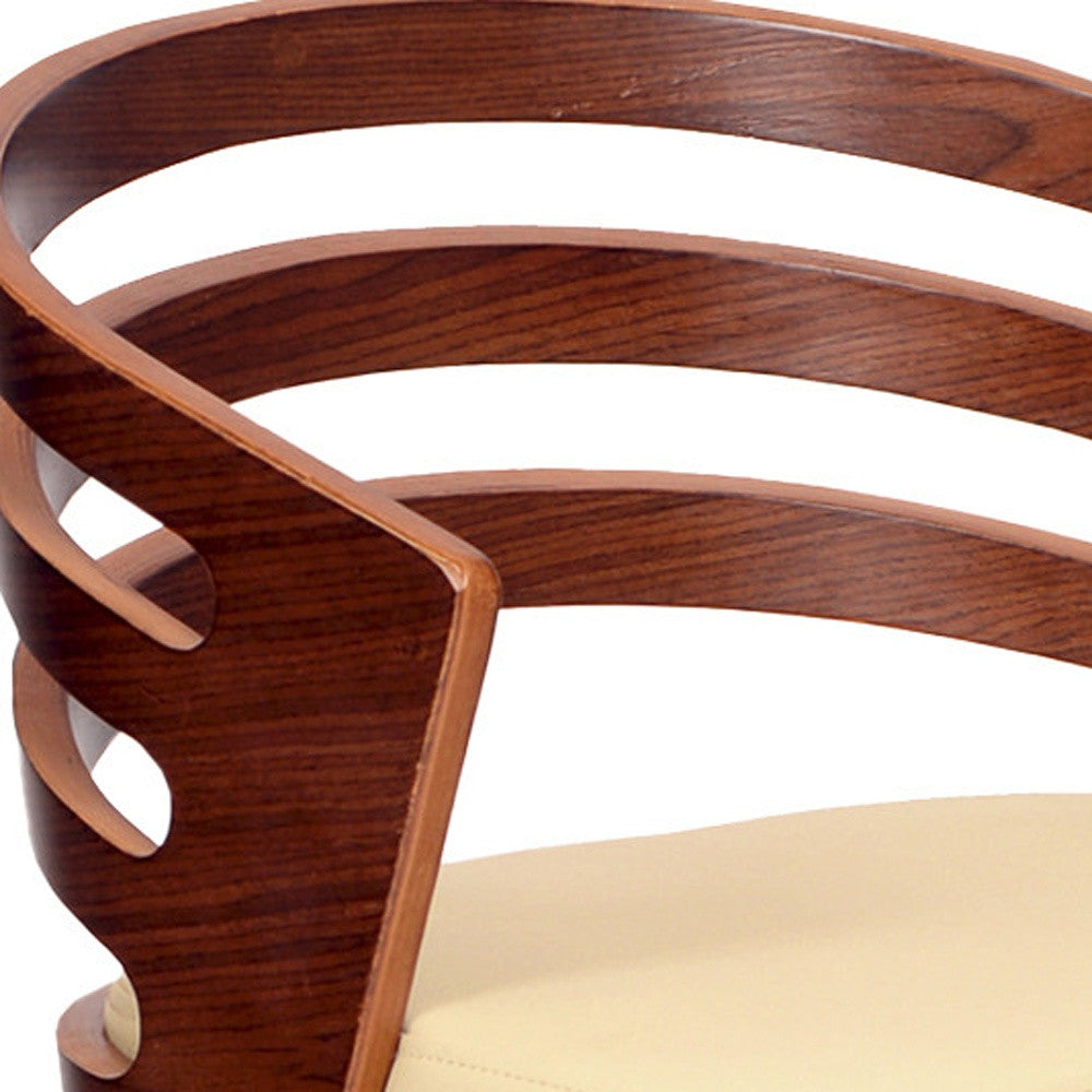 25" Cream And Silver Iron Swivel Low Back Adjustable Height Bar Chair-4