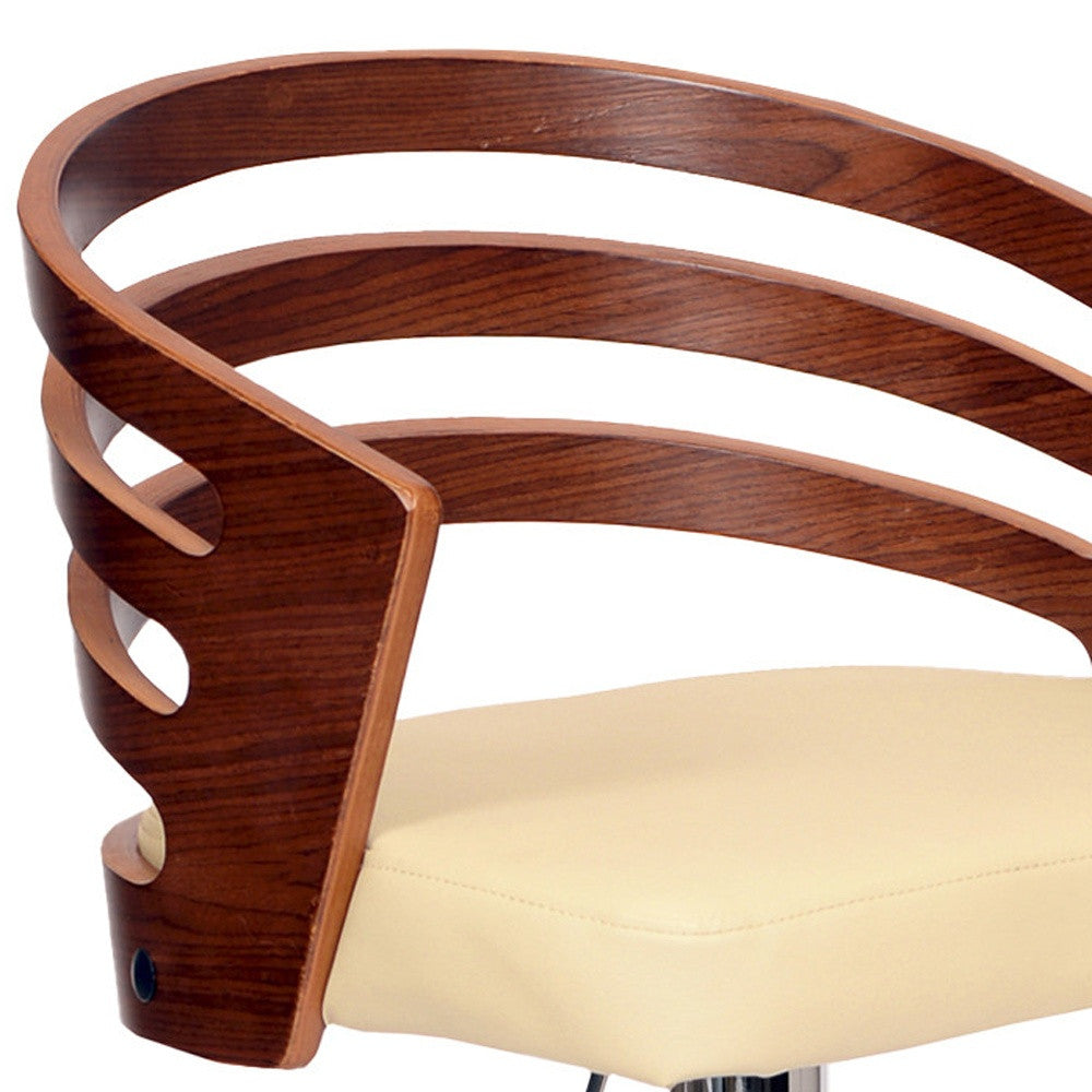 25" Cream And Silver Iron Swivel Low Back Adjustable Height Bar Chair-5