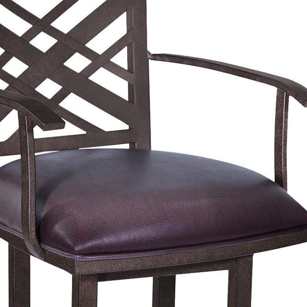 26" Brown Faux Leather And Iron Counter Height Bar Chair-5