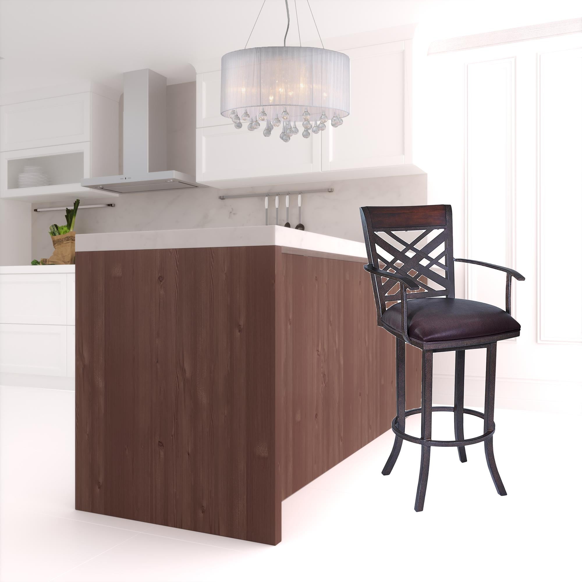 30" Brown Faux Leather And Iron Bar Height Bar Chair-1