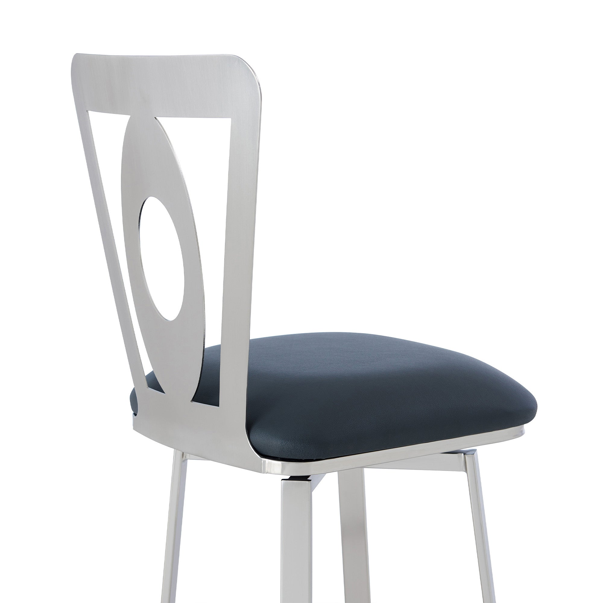 30" Gray And Silver Faux Leather And Iron Swivel Bar Height Bar Chair-6