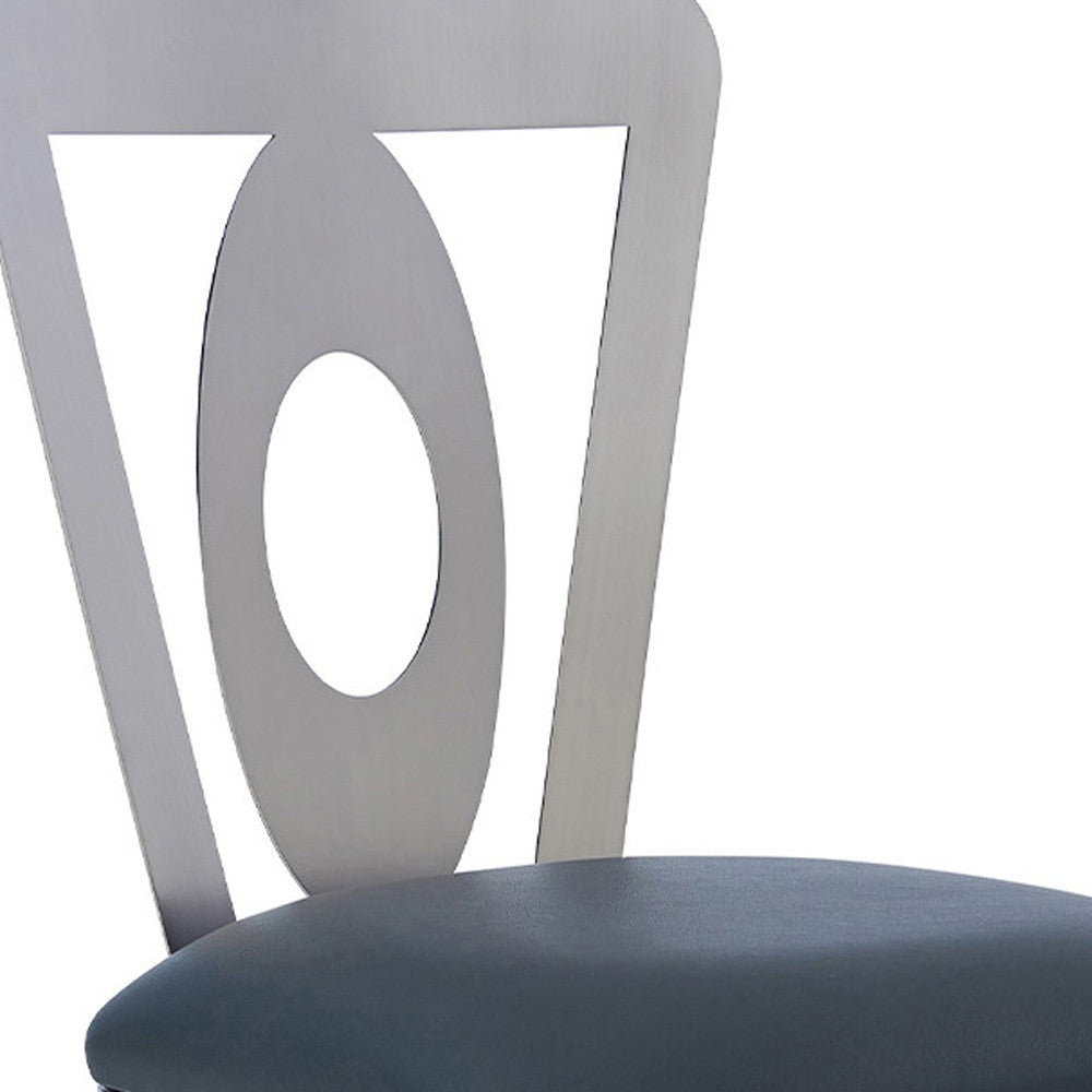 30" Gray And Silver Faux Leather And Iron Swivel Bar Height Bar Chair-7