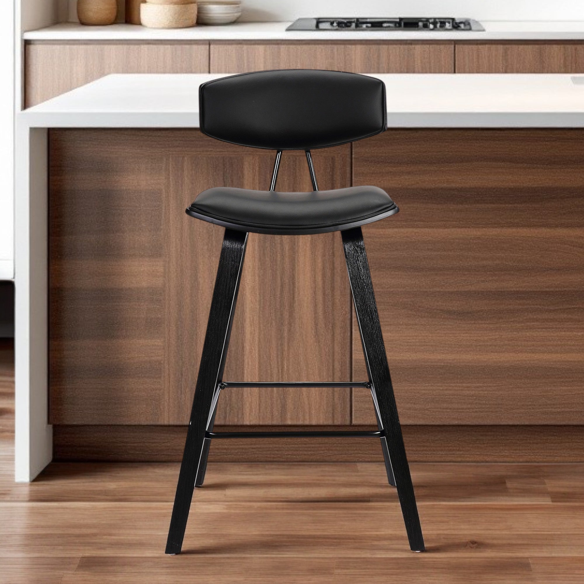 29" Black Faux Leather and Iron Low Back Bar Height Bar Chair-0