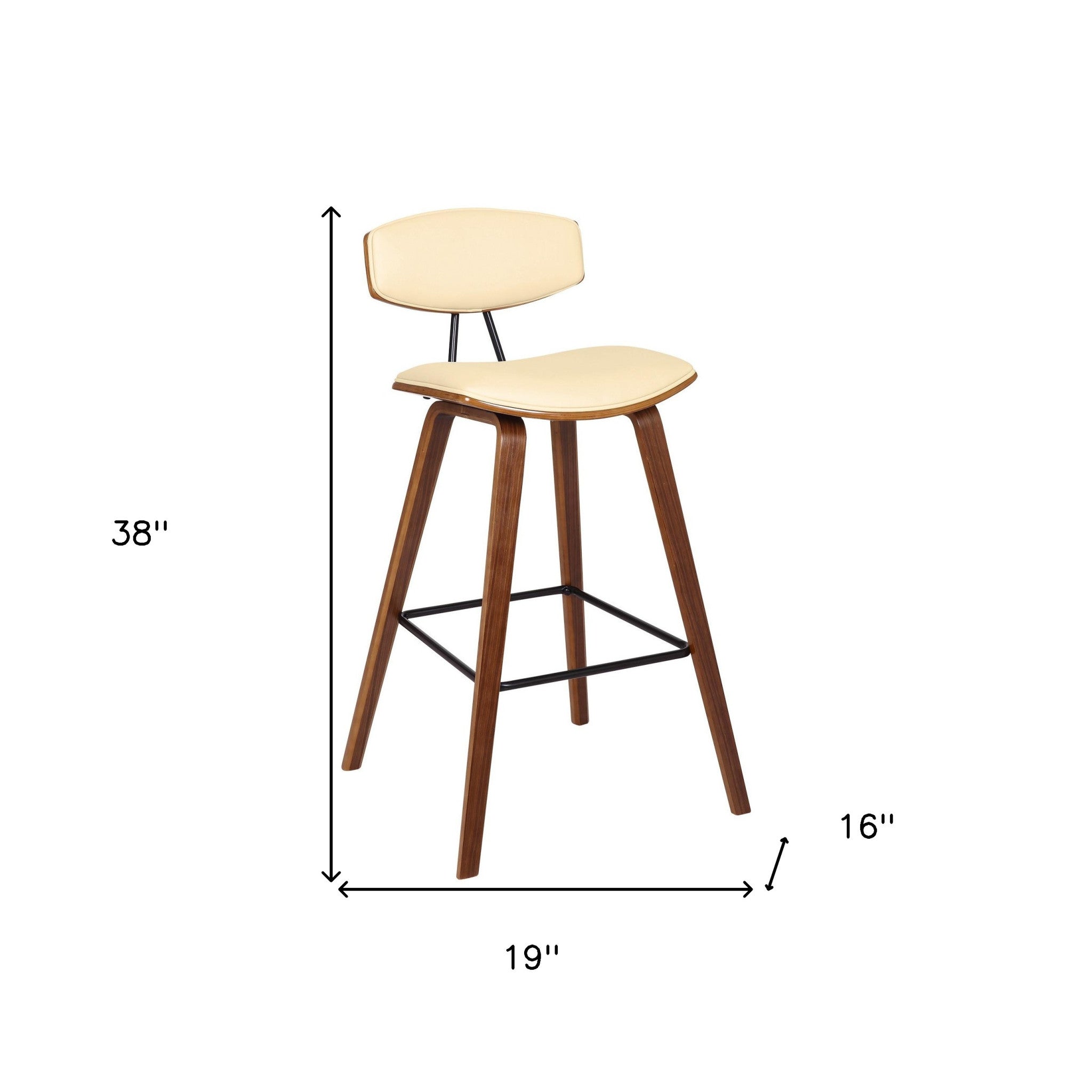 29" Cream and Brown Faux Leather and Iron Low Back Bar Height Bar Chair-7