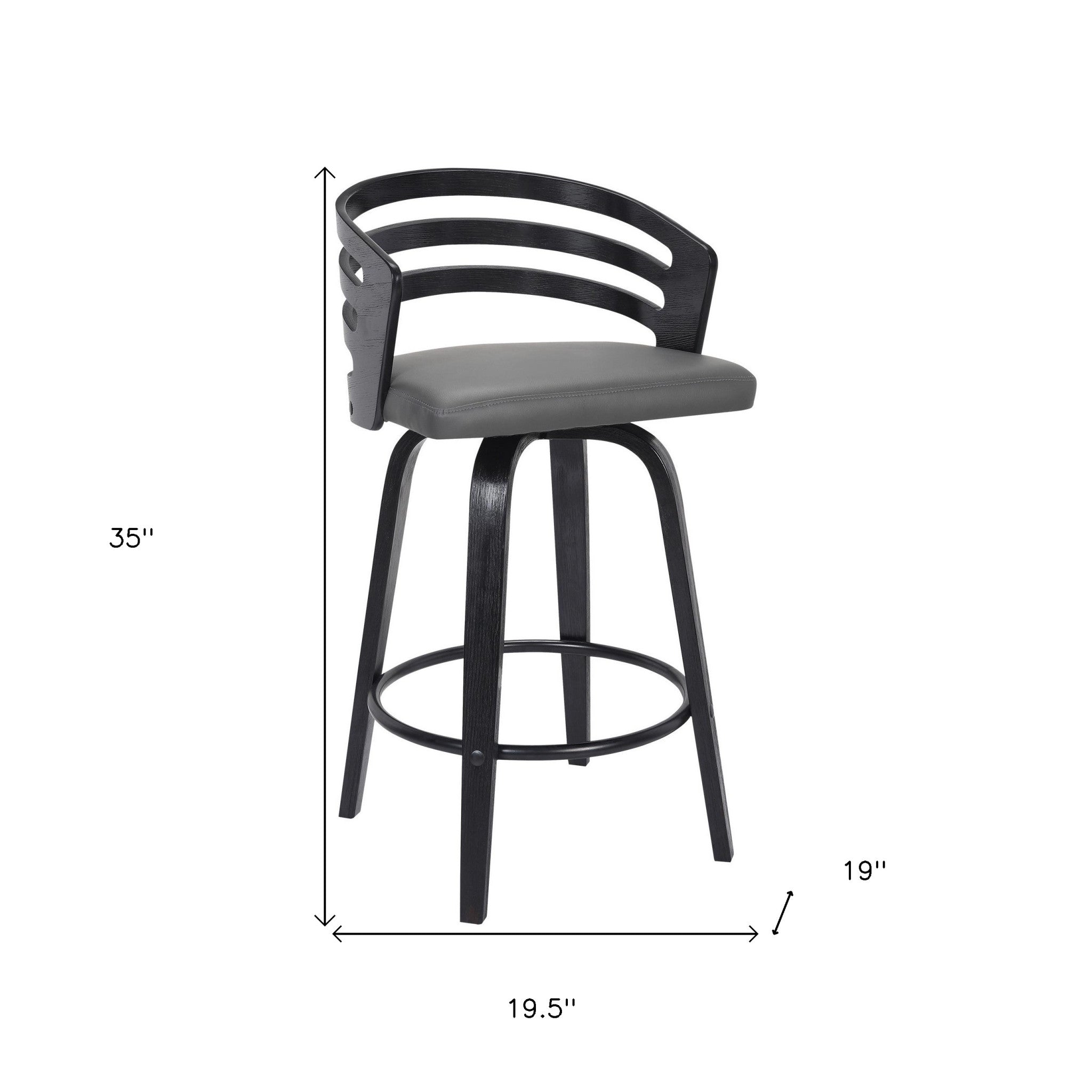 26" Gray and Black Fabric and Iron Low Back Counter Height Swivel Bar Chair-7