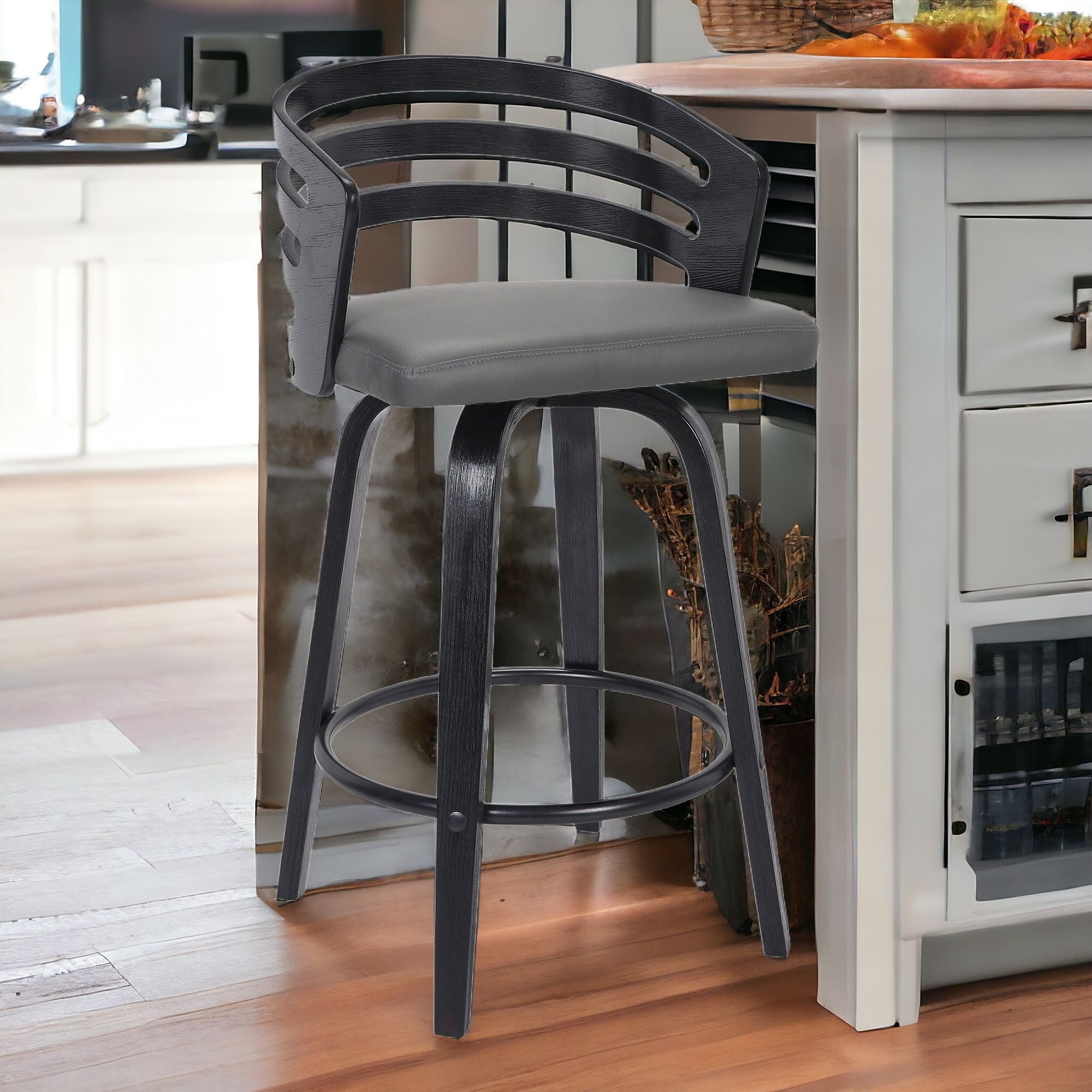 30" Gray And Black Iron Swivel Low Back Bar Height Bar Chair-2