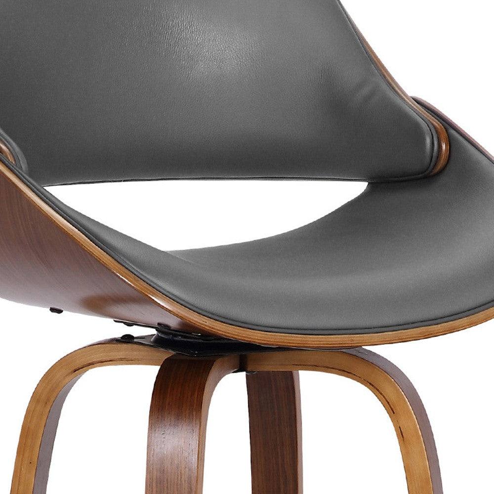 26" Gray And Brown Faux Leather And Iron Swivel Low Back Counter Height Bar Chair-7