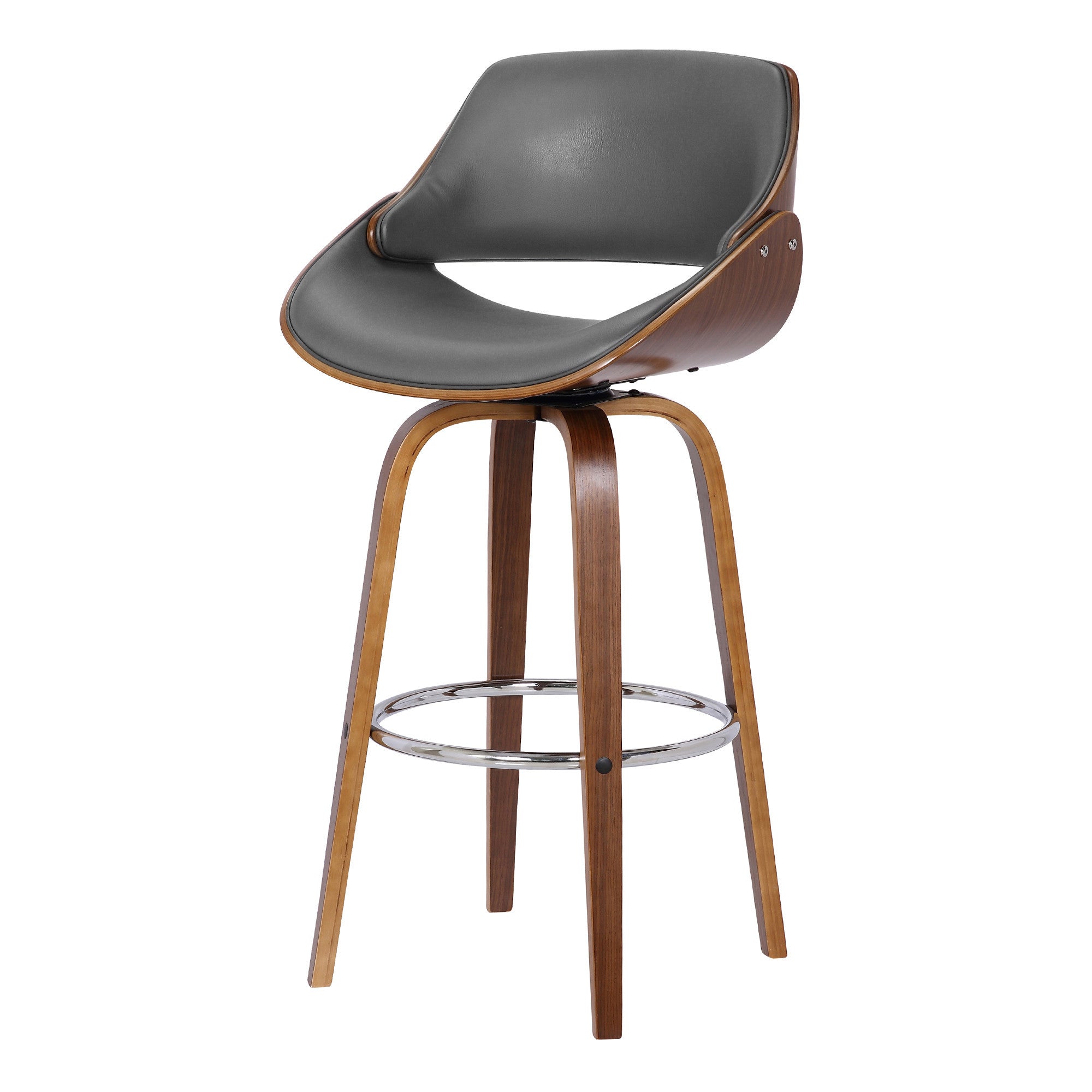 26" Gray And Brown Faux Leather And Iron Swivel Low Back Counter Height Bar Chair-6