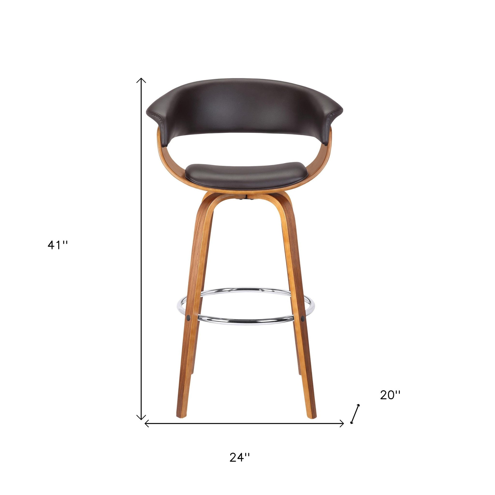 31" Brown Faux Leather And Solid Wood Swivel Low Back Bar Height Bar Chair-8