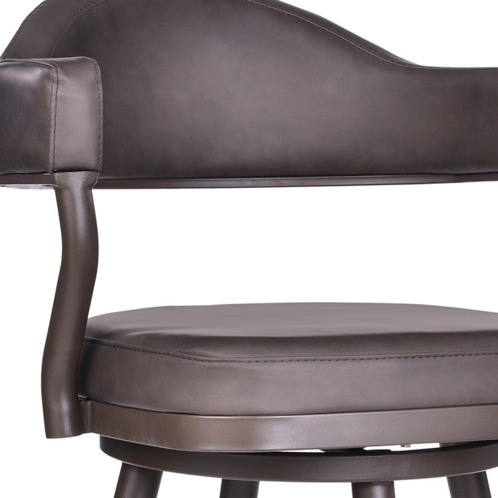 30" Brown Faux Leather And Iron Swivel Bar Height Bar Chair-7
