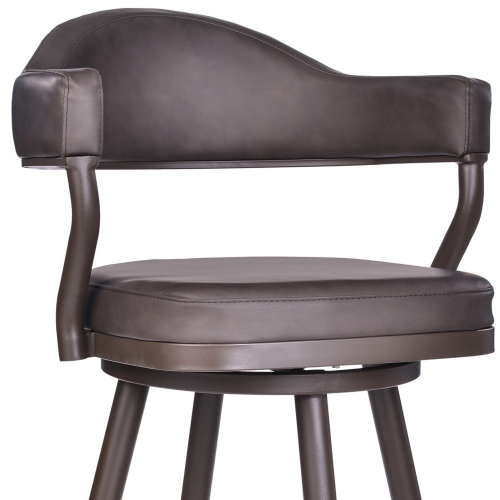 30" Brown Faux Leather And Iron Swivel Bar Height Bar Chair-8