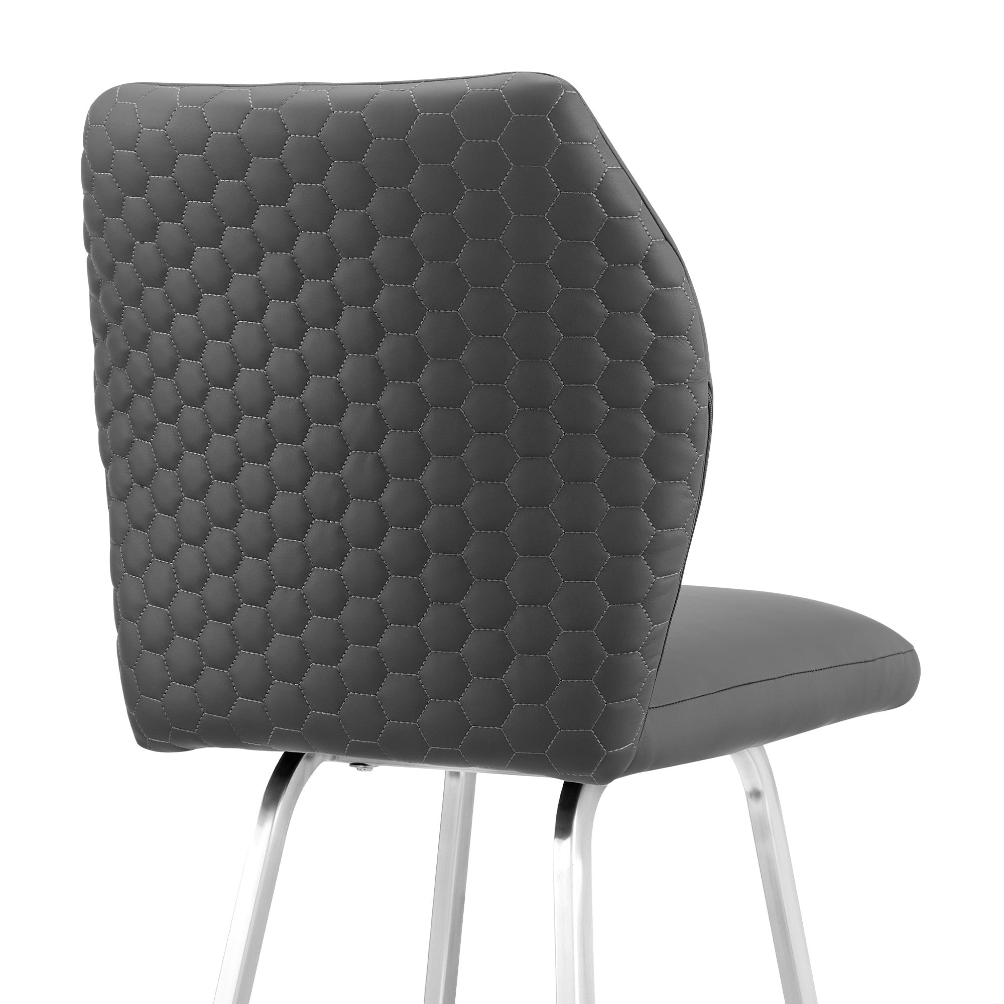 26" Gray And Silver Faux Leather And Iron Counter Height Bar Chair-8