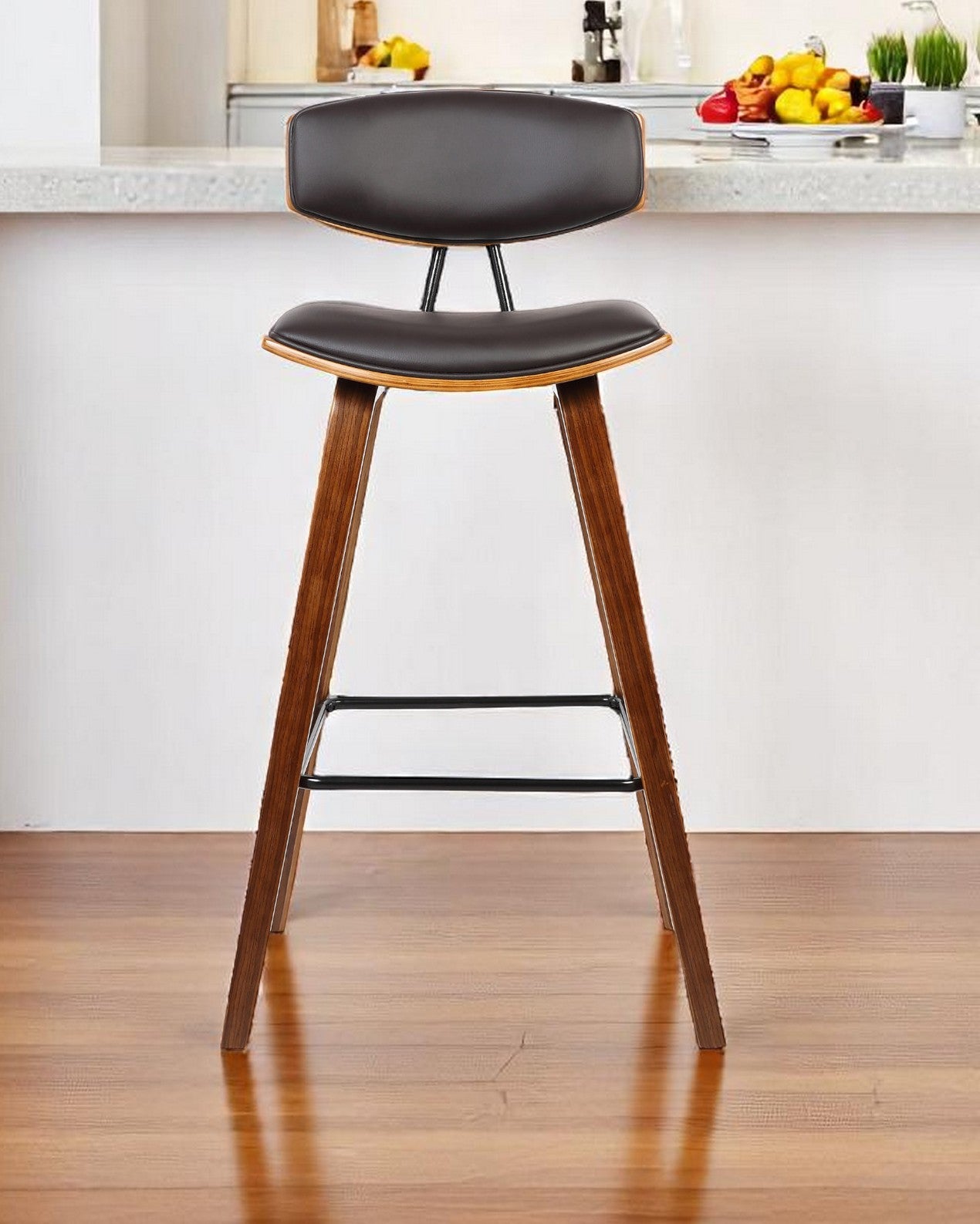 26" Brown Solid Wood Low Back Counter Height Bar Chair-0