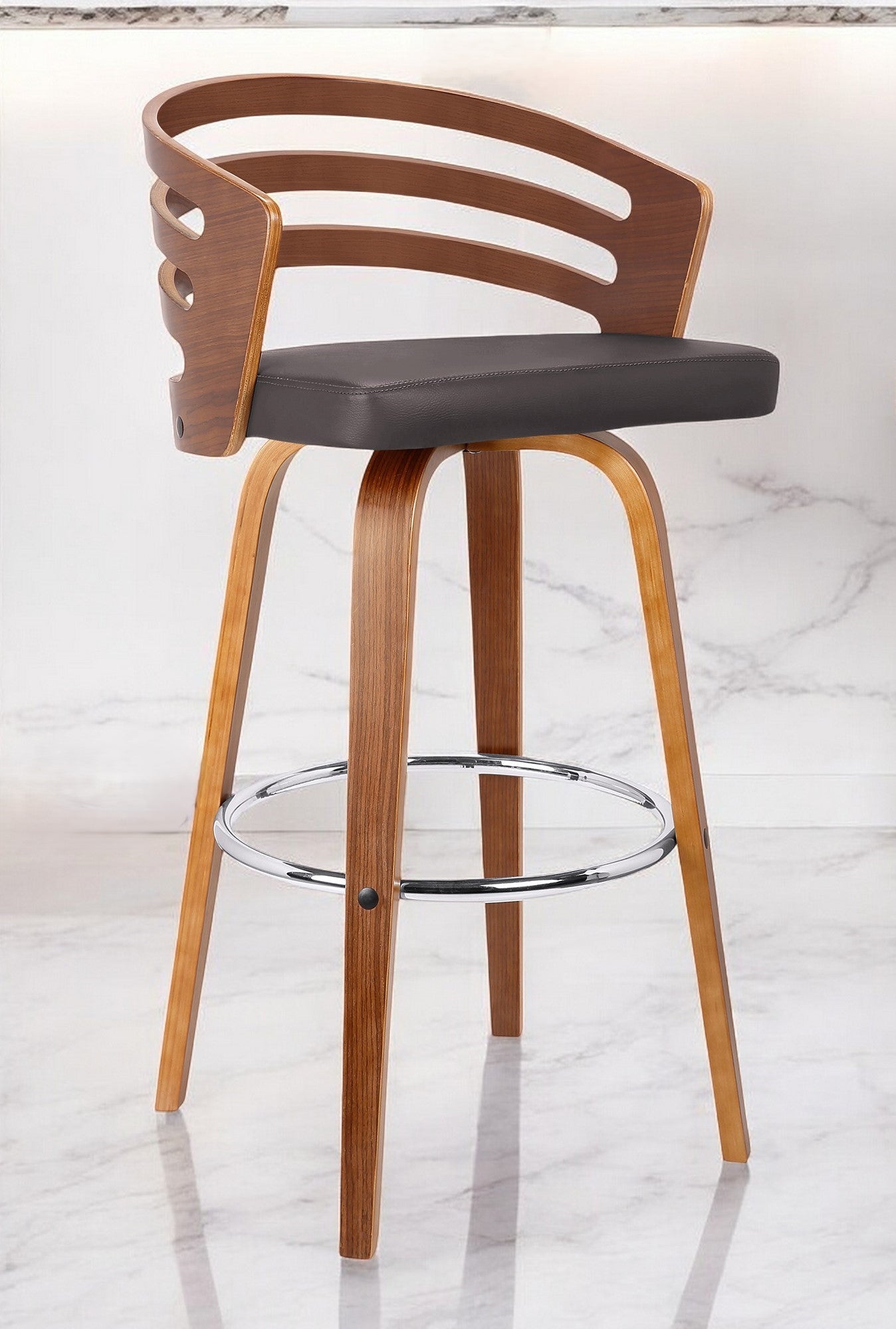 30" Brown Fabric and Iron Low Back Bar Height Swivel Bar Chair-1