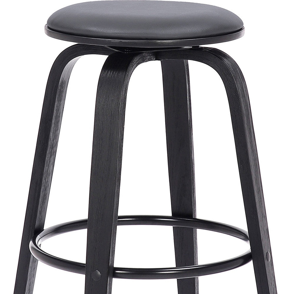 29" Gray And Black Solid Wood Swivel Backless Bar Height Bar Chair-5